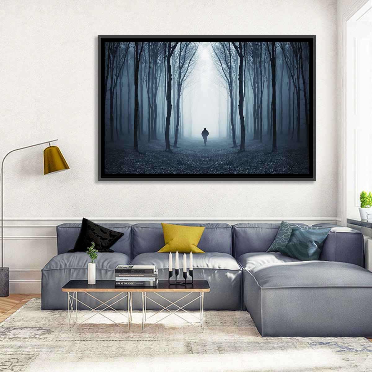 Lone Figure in Misty Forest Wall Art