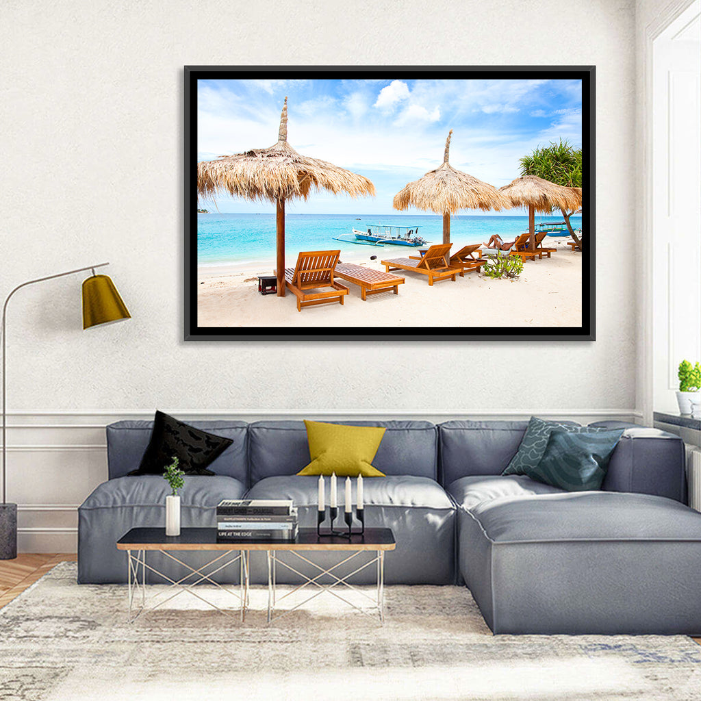 Gili Meno Beach with Thatched Umbrellas Wall Art
