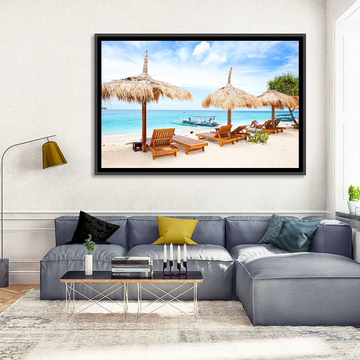 Gili Meno Beach with Thatched Umbrellas Wall Art in a room, landscape