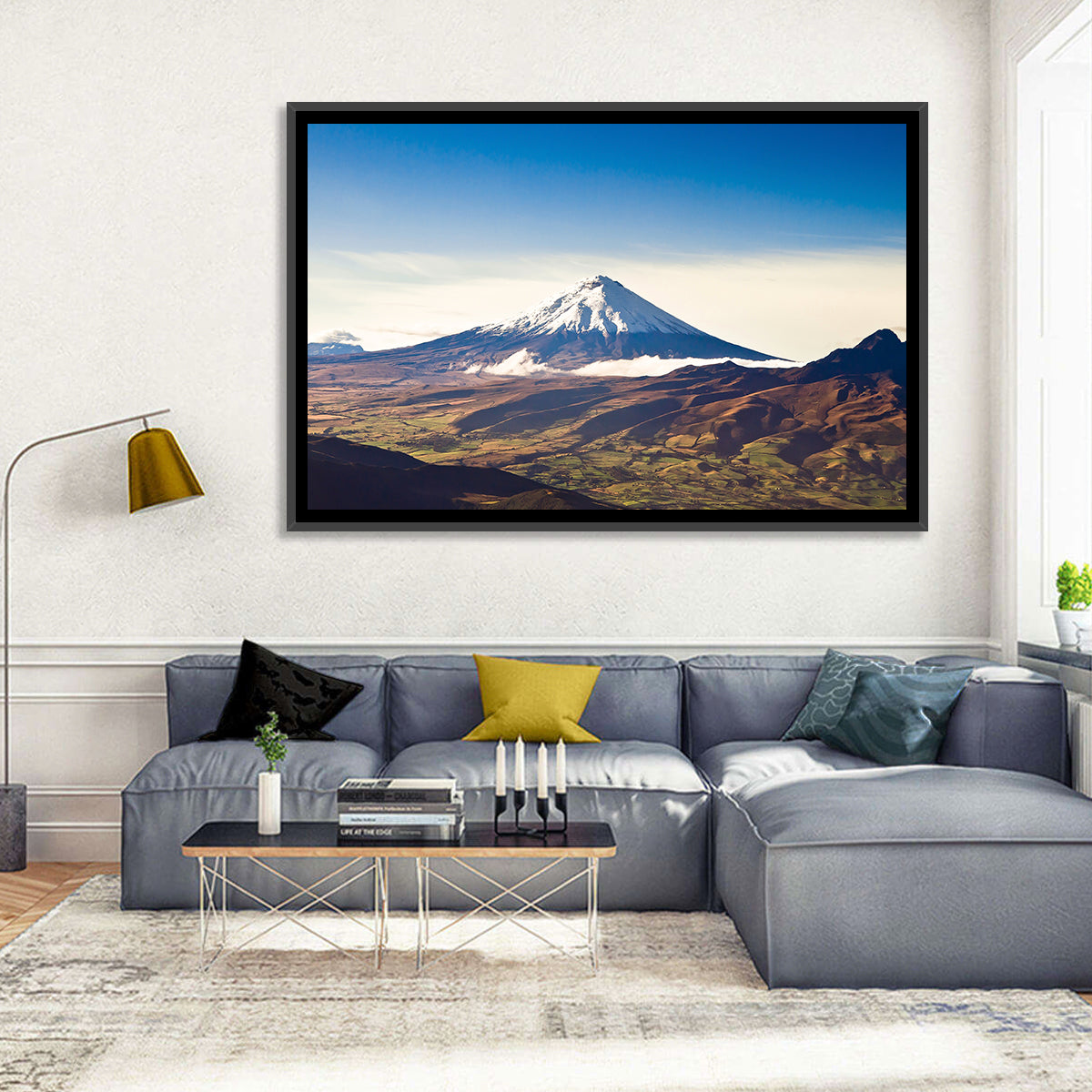 Cotopaxi Volcano Landscape Wall Art in a room, landscape