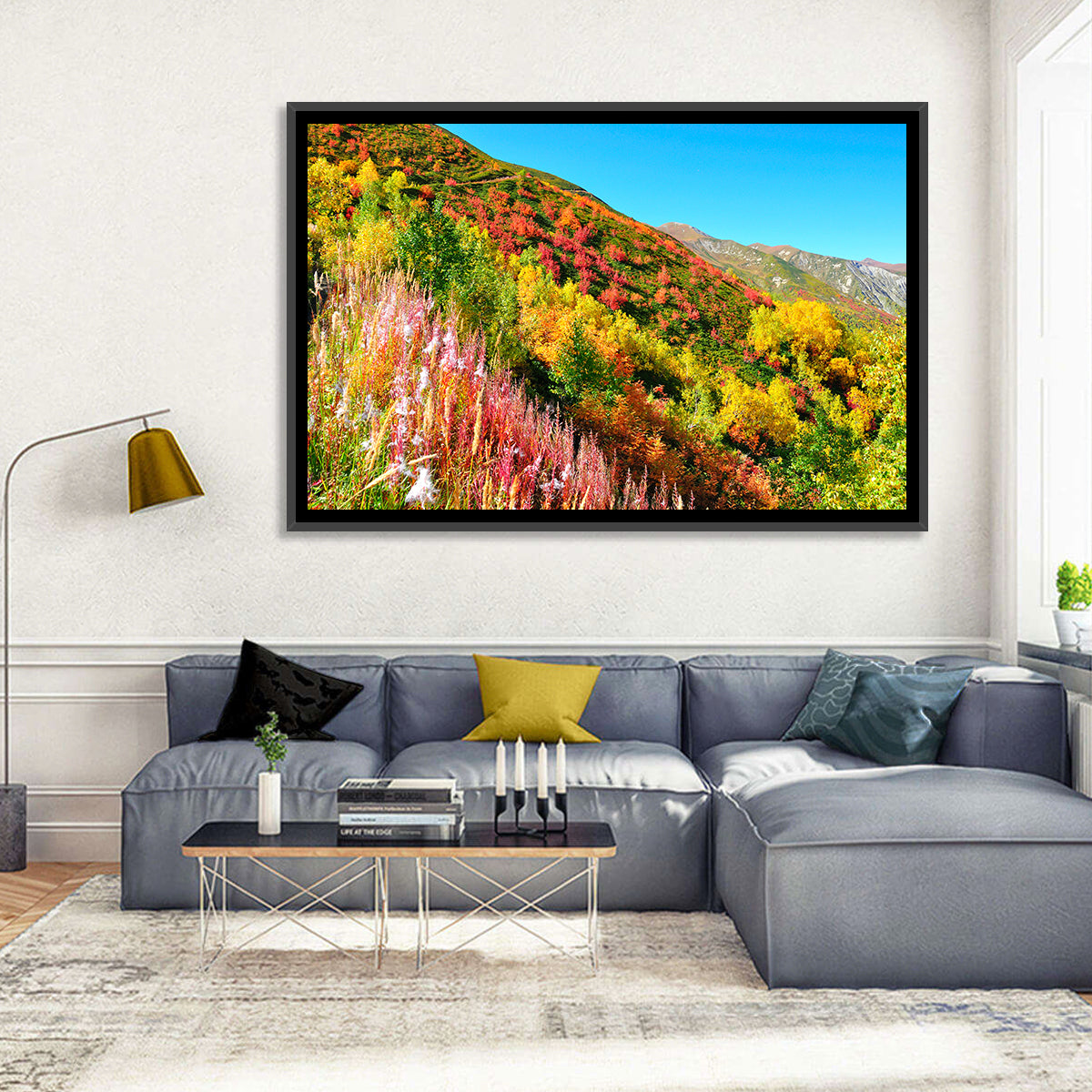 Svaneti Autumn Mountain Landscape Wall Art in a room, landscape