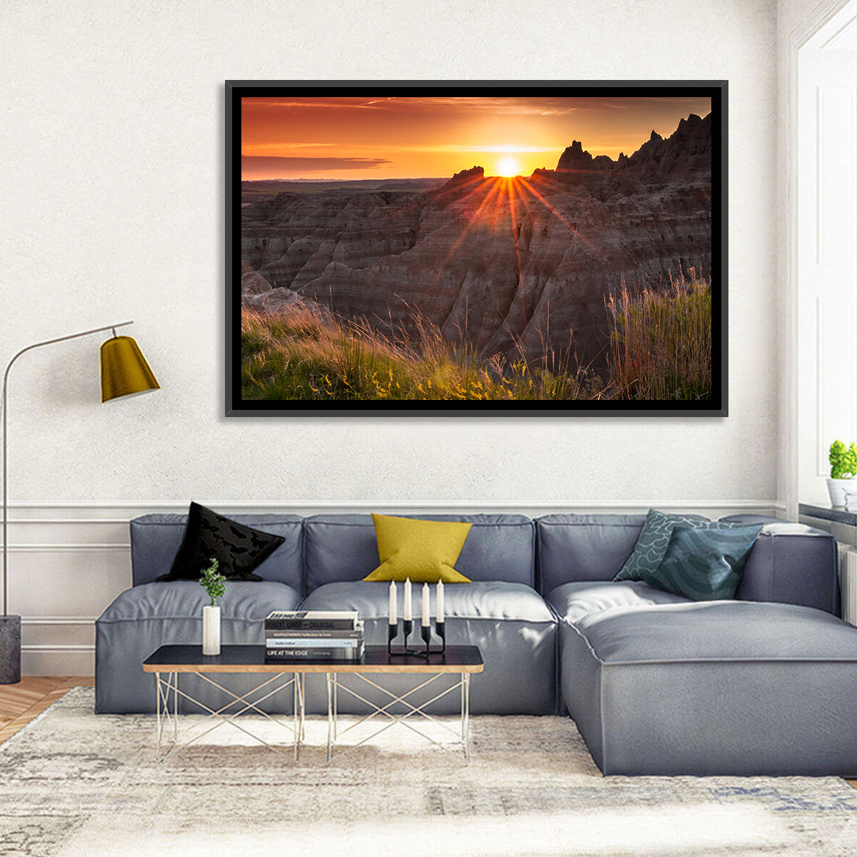 Badlands National Park Sunset Wall Art in a room, landscape