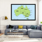 Minimalist Australia Map with State Labels Wall Art