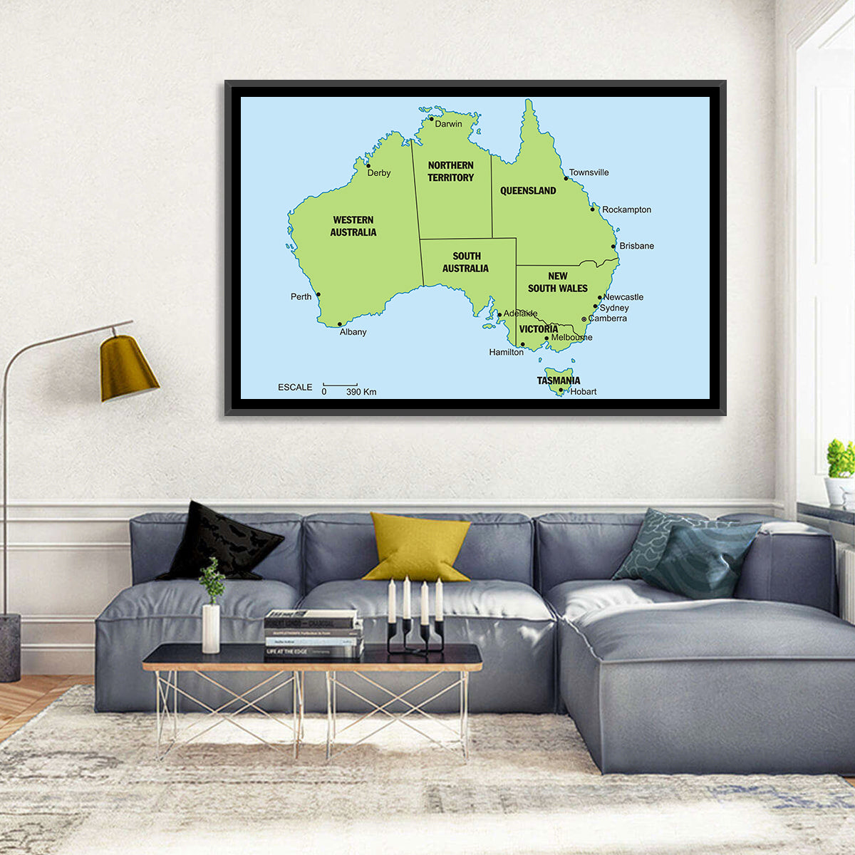Minimalist Australia Map with State Labels Wall Art