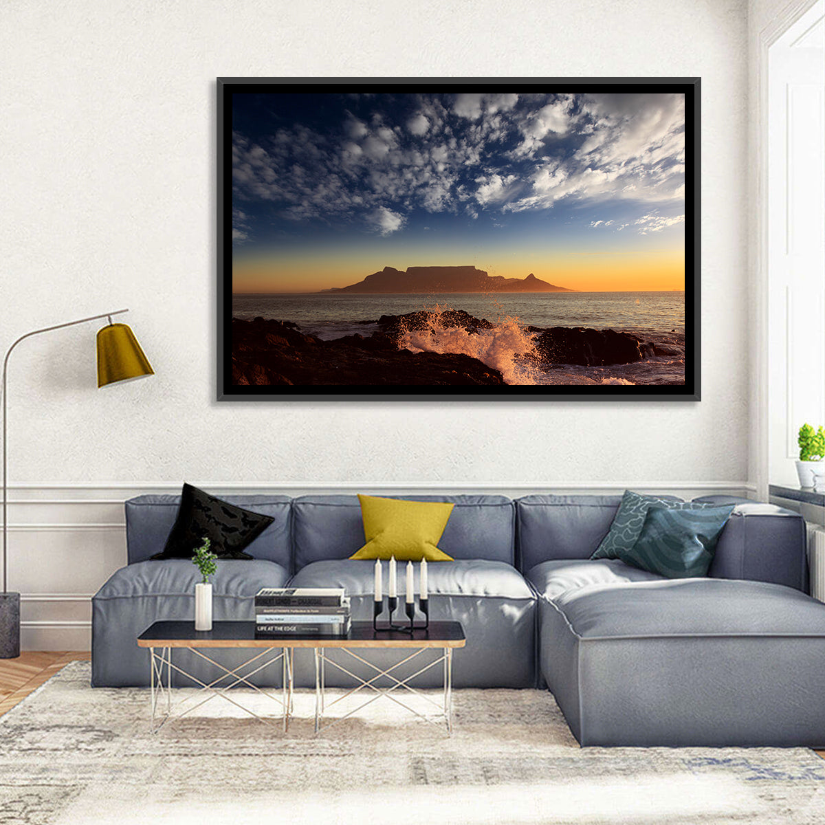 Table Mountain Sunset Silhouette Wall Art in a room, landscape