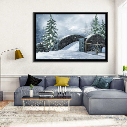 Snowy Stone Bridge in Winter Forest Wall Art