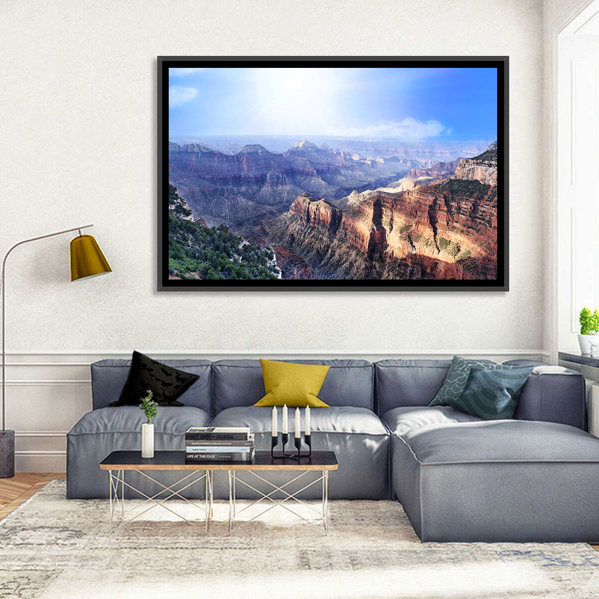 Grand Canyon Sunlit Vista Wall Art in a room, landscape
