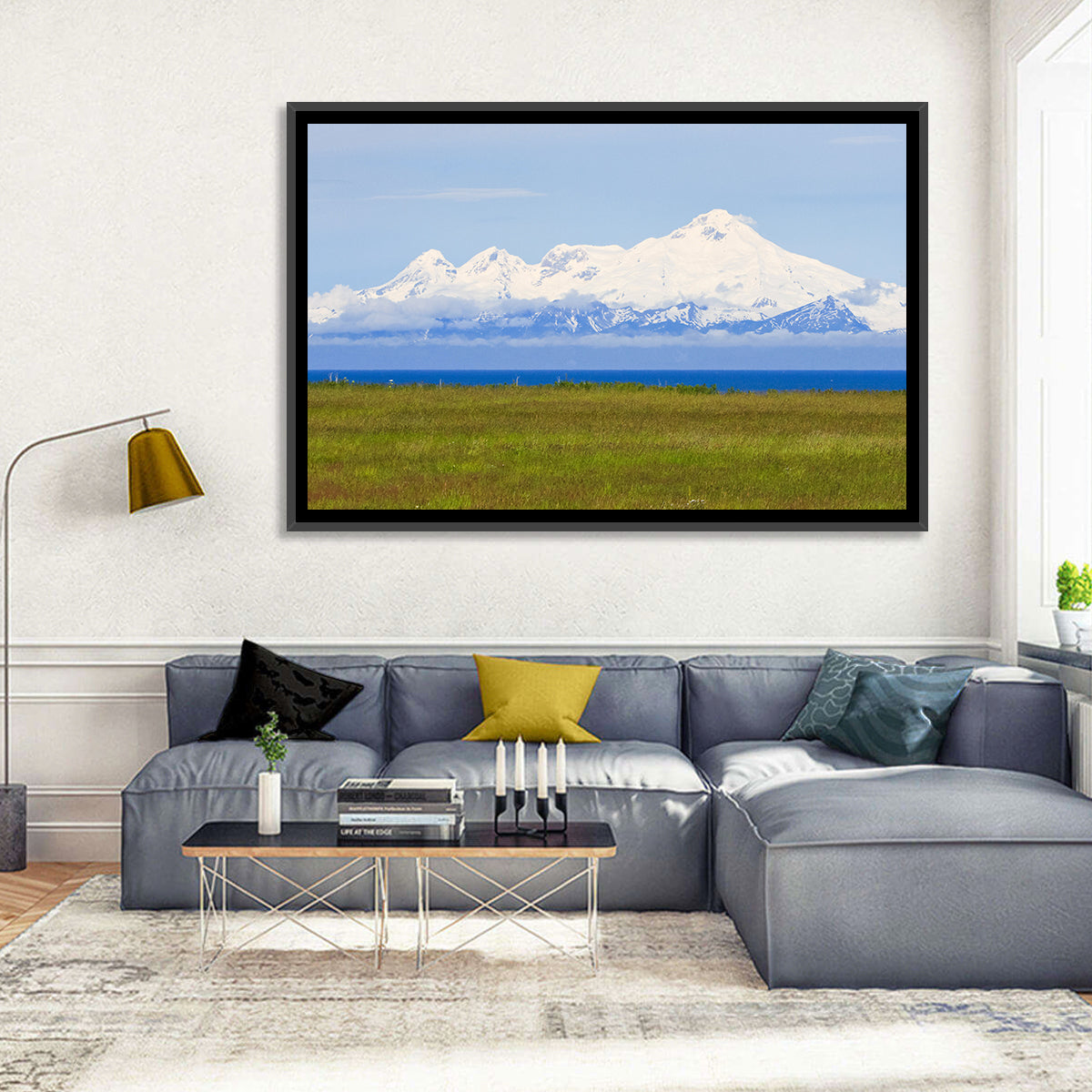 Mount Iliamna Volcano Wall Art in a room, landscape