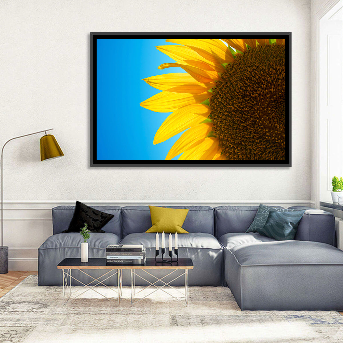 Sunflower Close-up Wall Art in a room, landscape