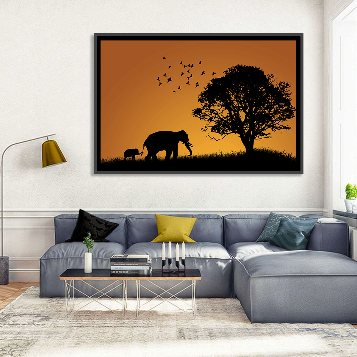 Elephant Family at Golden Sunset Wall Art