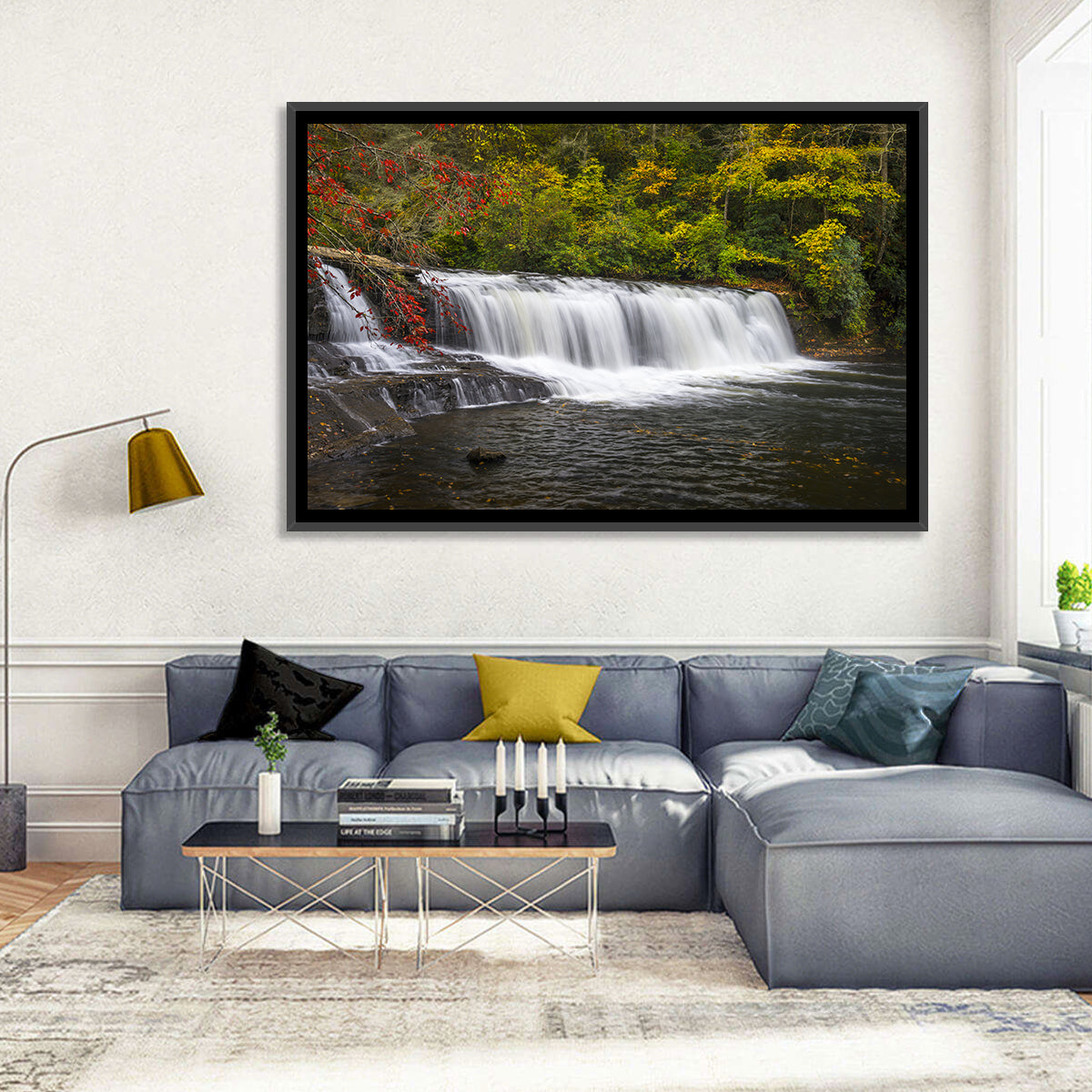 Dupont State Forest Autumn Waterfall Stream Wall Art in a room, landscape