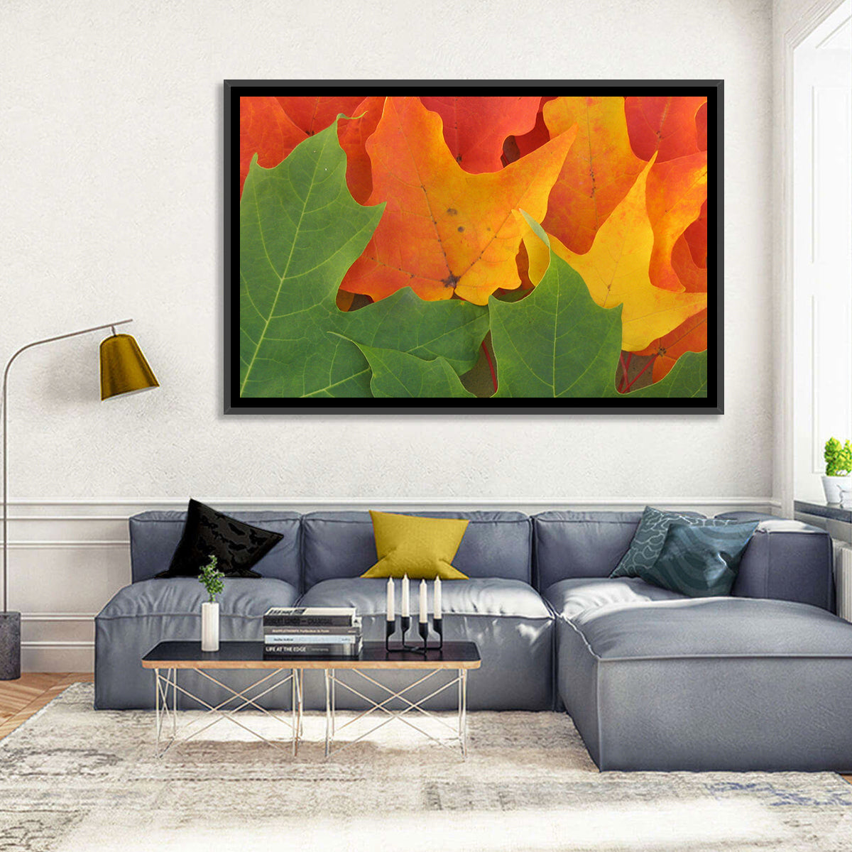 Autumn Maple Leaves Wall Art in a room, landscape