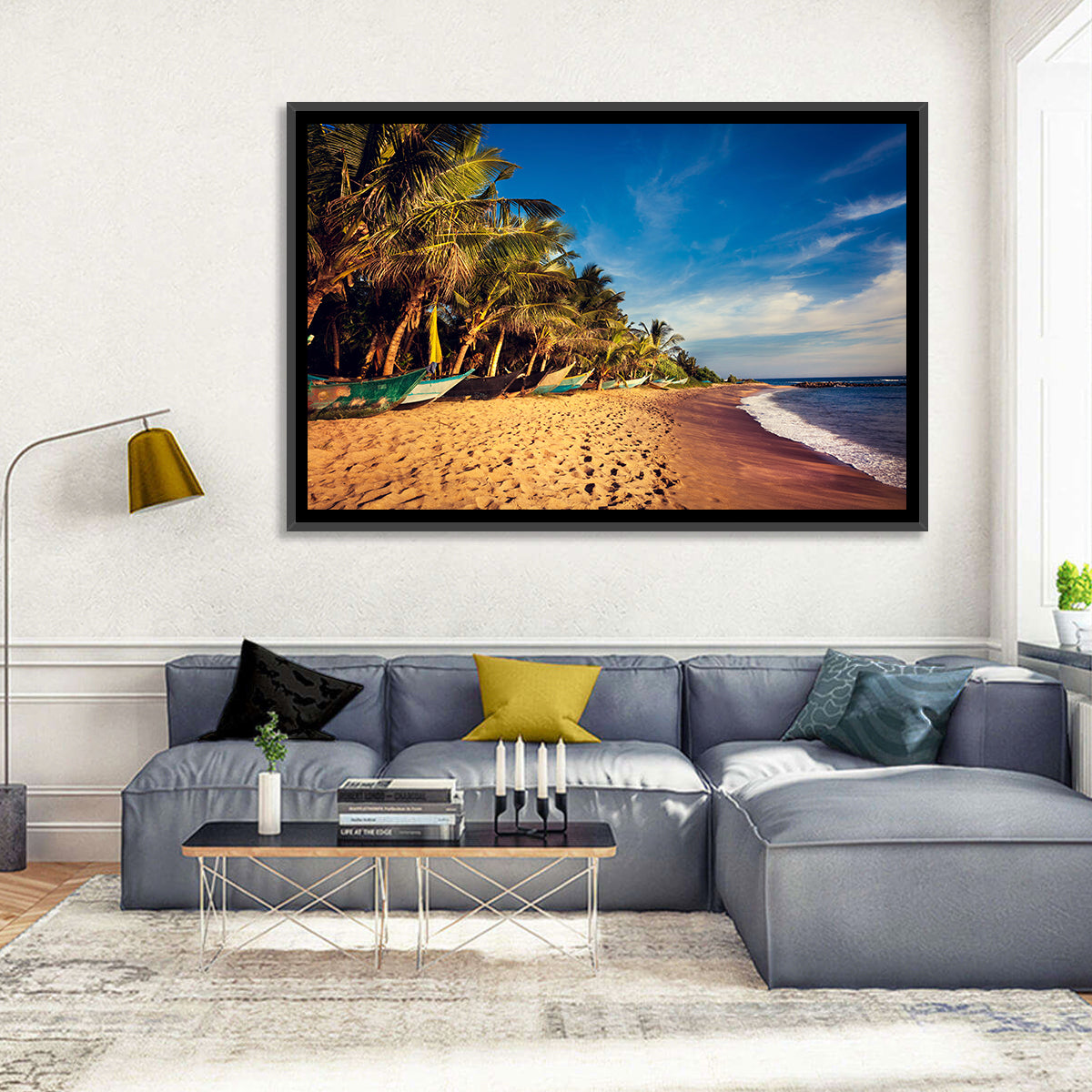 Mirissa Beach Morning Light Wall Art in a room, landscape