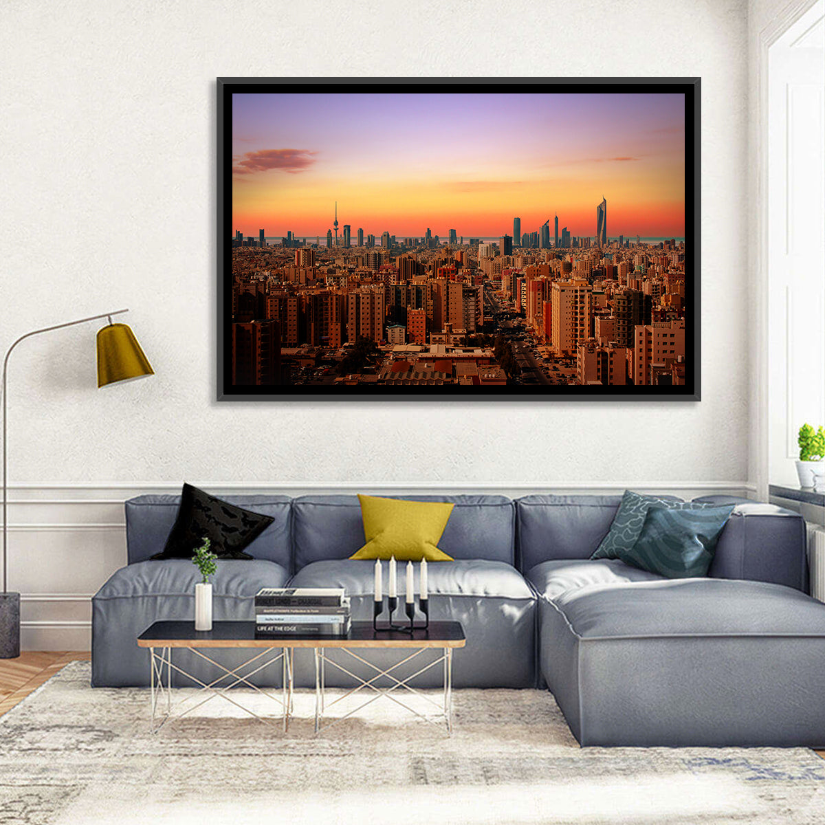 Kuwait City Skyline at Dusk Wall Art in a room, landscape