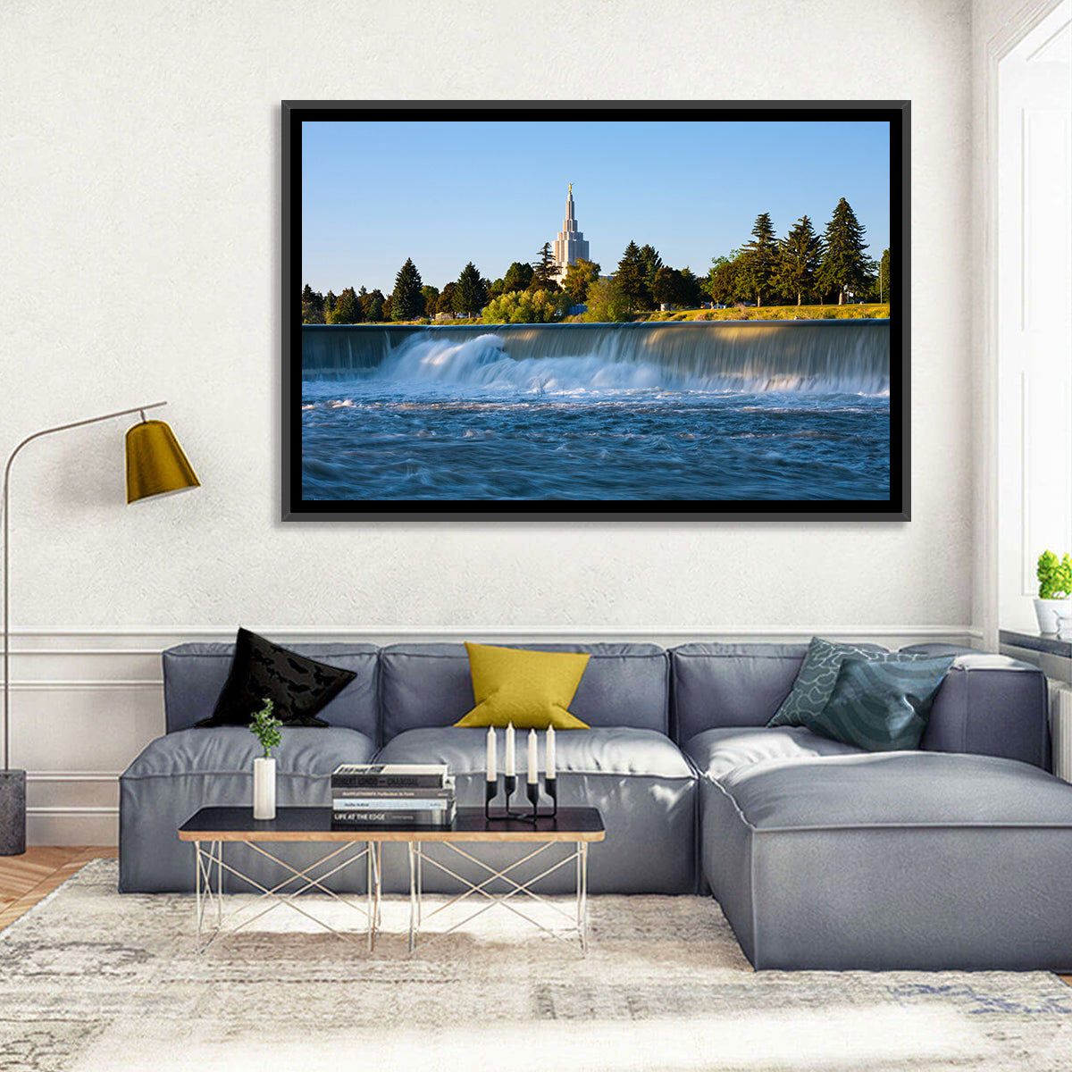 Idaho Falls Temple and Waterfall Wall Art