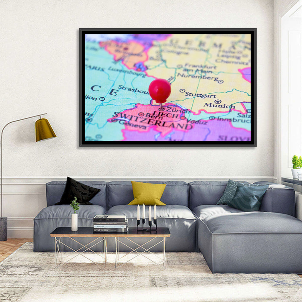 Zurich Map with Red Pin Wall Art