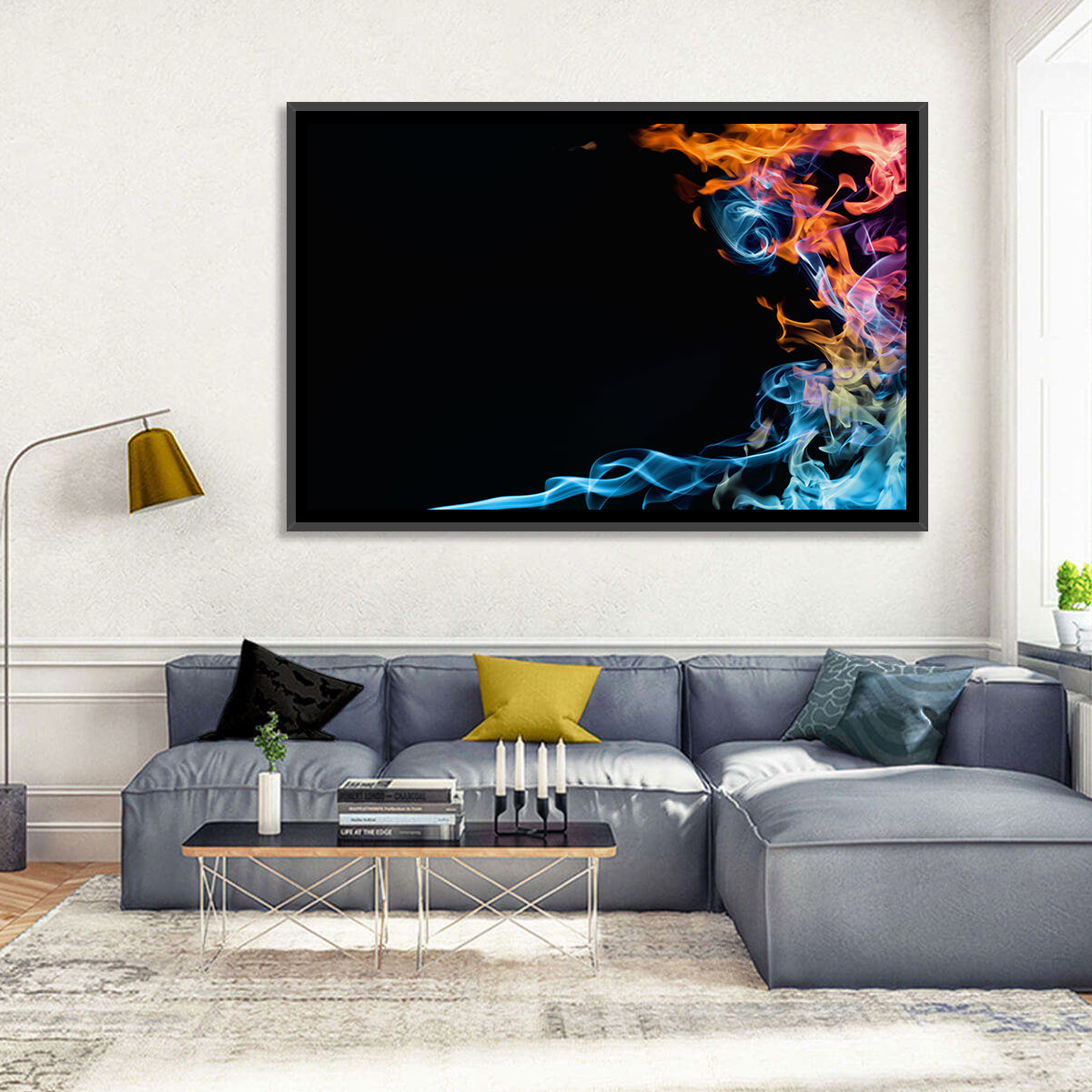 Glowing Flame Abstract Wall Art in a room, landscape