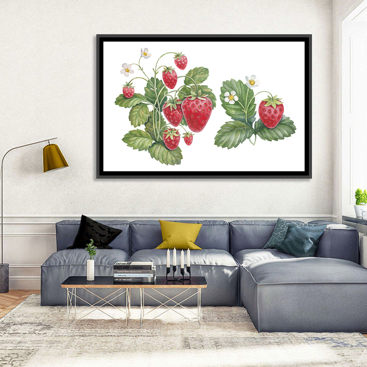 Fresh Strawberry Botanical Illustration Wall Art in a room, landscape