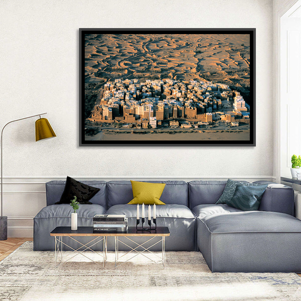 Shibam Mudbrick Cityscape Wall Art in a room, landscape