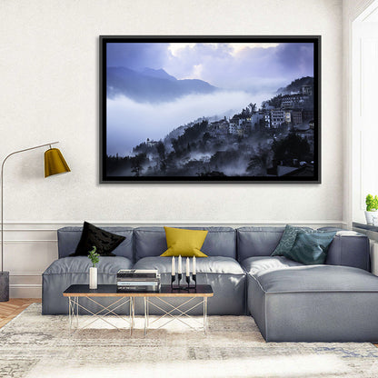 Misty Hillside Town Wall Art