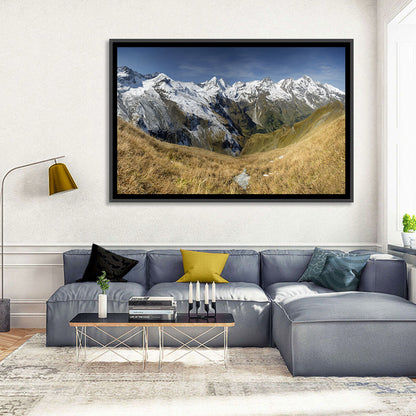 Crisp Alpine Valley with Snow-capped Peaks Wall Art