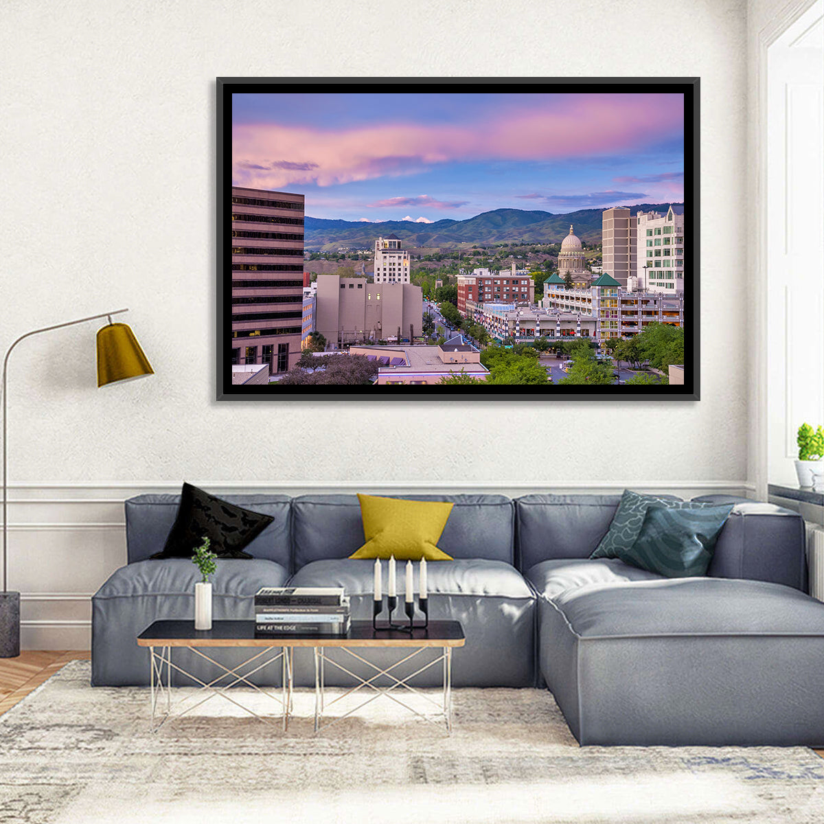 Boise Downtown at Golden Hour Wall Art in a room, landscape