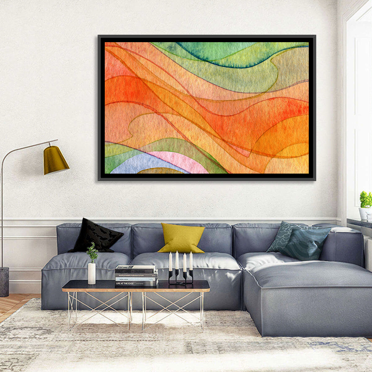 Flying Waves Abstract Wall Art in a room, landscape