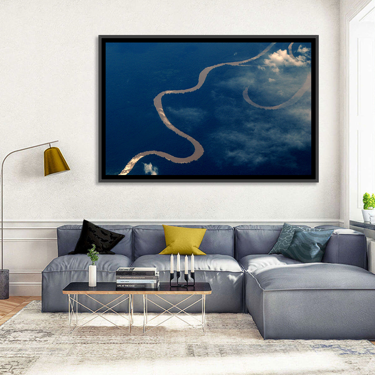 Sunlit Meander of the Amazon River Wall Art in a room, landscape