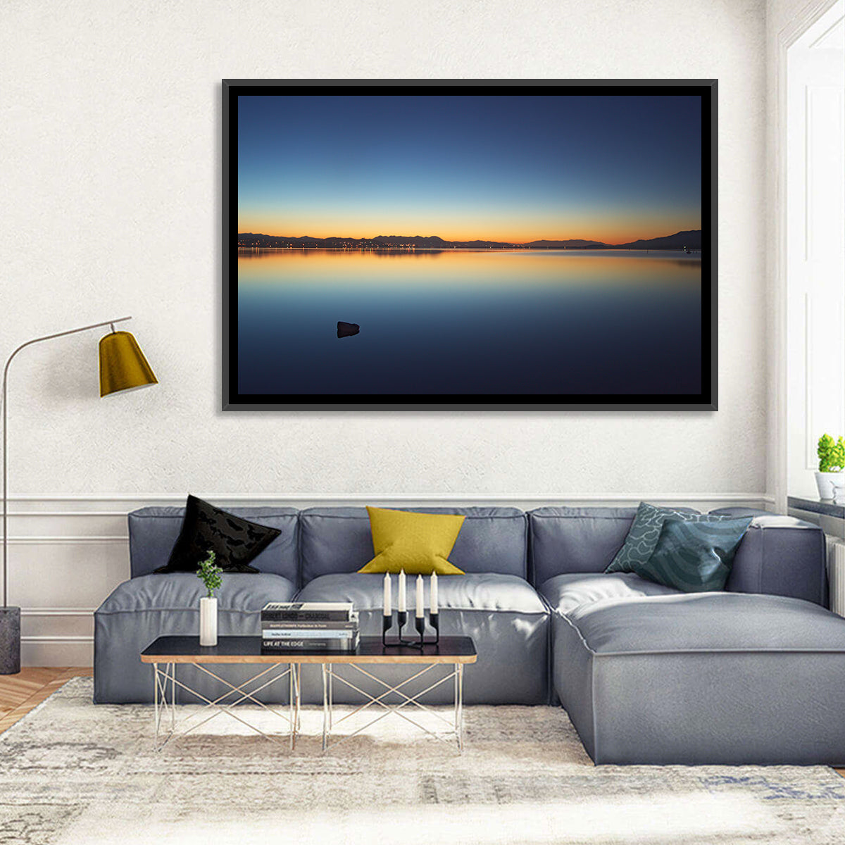 Lake Elsinore Sunset Wall Art in a room, landscape