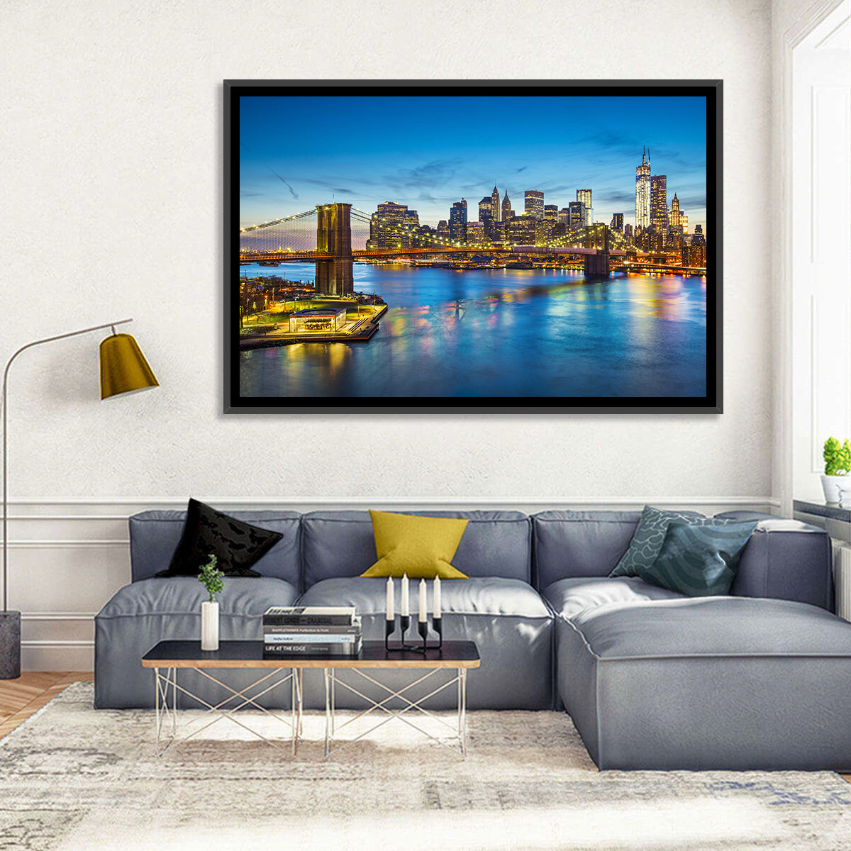 Brooklyn Bridge with Jane's Carousel Wall Art in a room, landscape