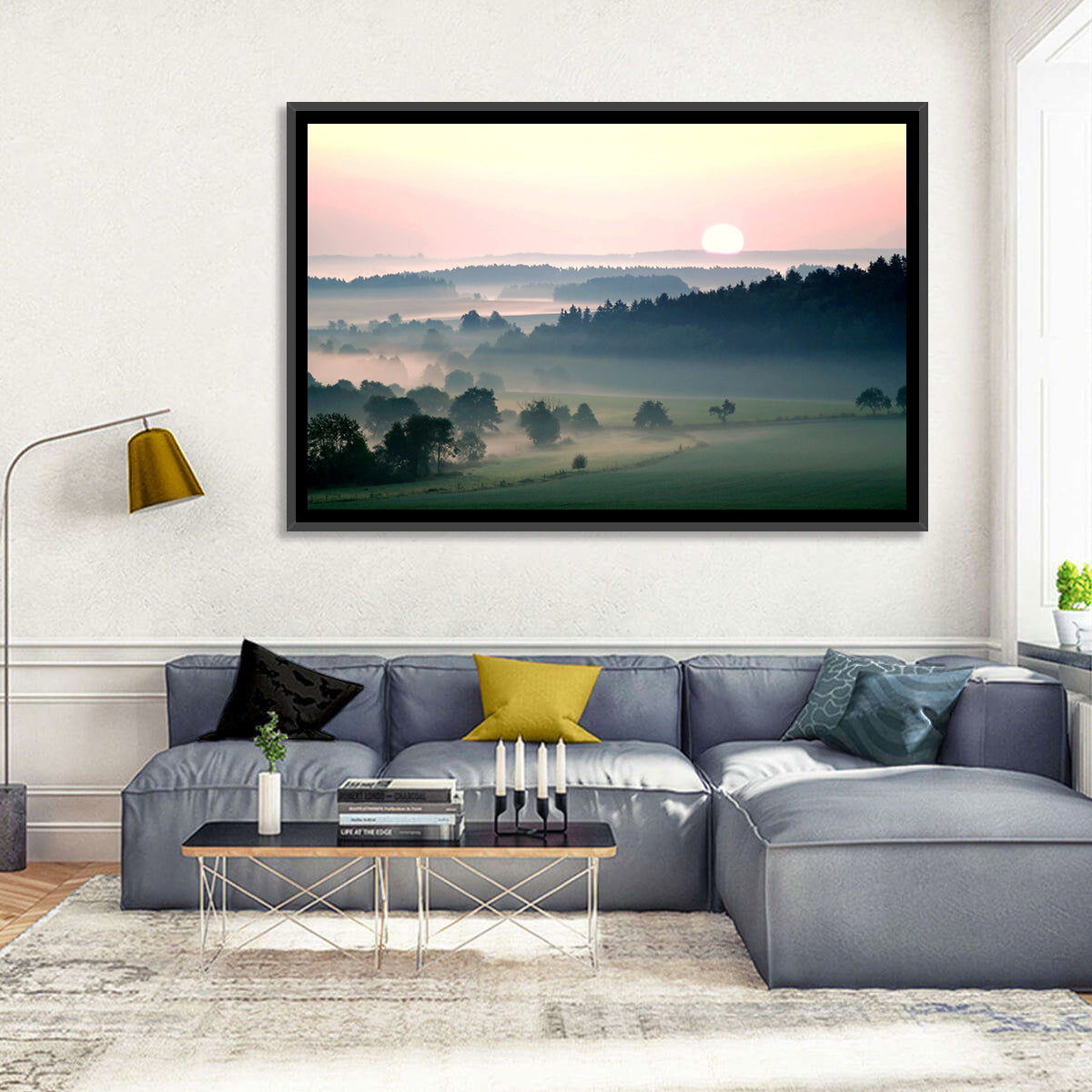 Czech Morning Fog Landscape Wall Art in a room, landscape