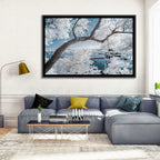 Curving Winter Tree Over Lake Wall Art