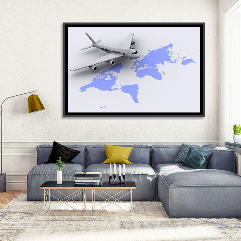 Airplane Over World Map Wall Art