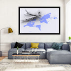 Airplane Over World Map Wall Art