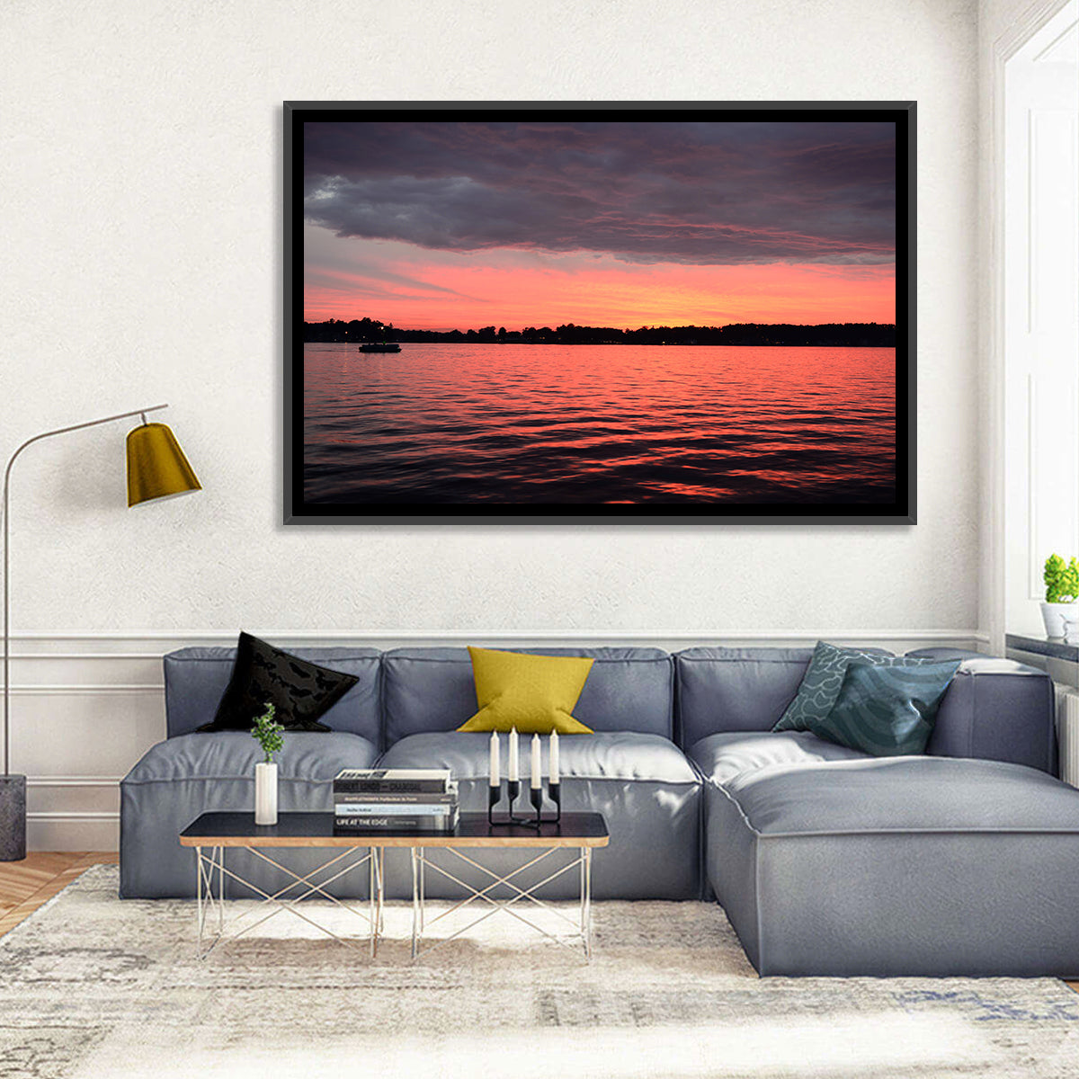 Lake James Sunset with Boat Wall Art