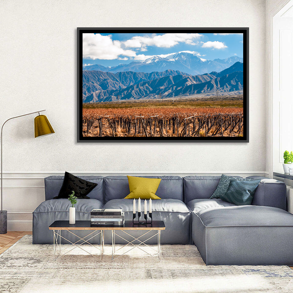 Vineyard Below Aconcagua Wall Art in a room, landscape