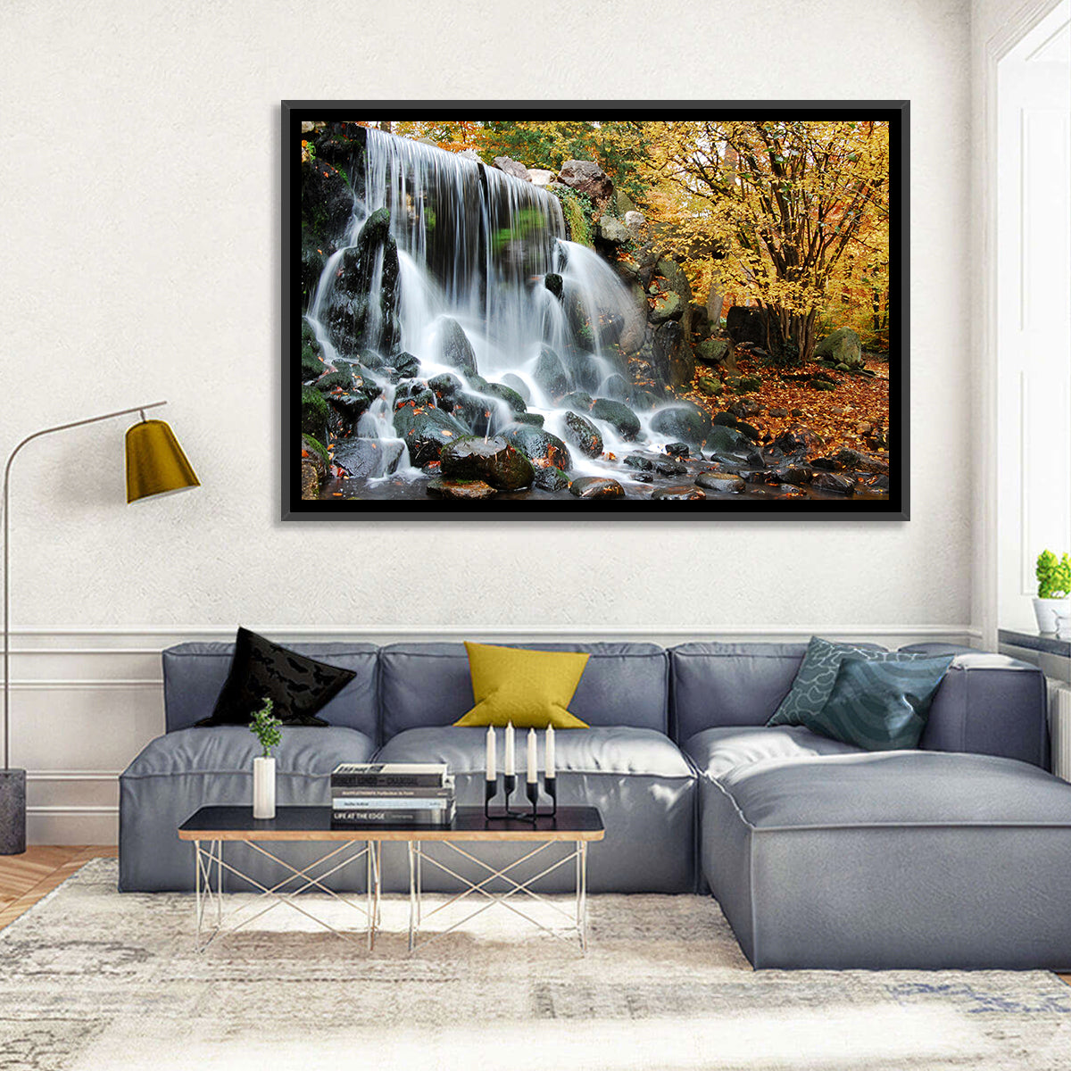 Autumn Waterfall at Sonsbeek Park Wall Art in a room, landscape