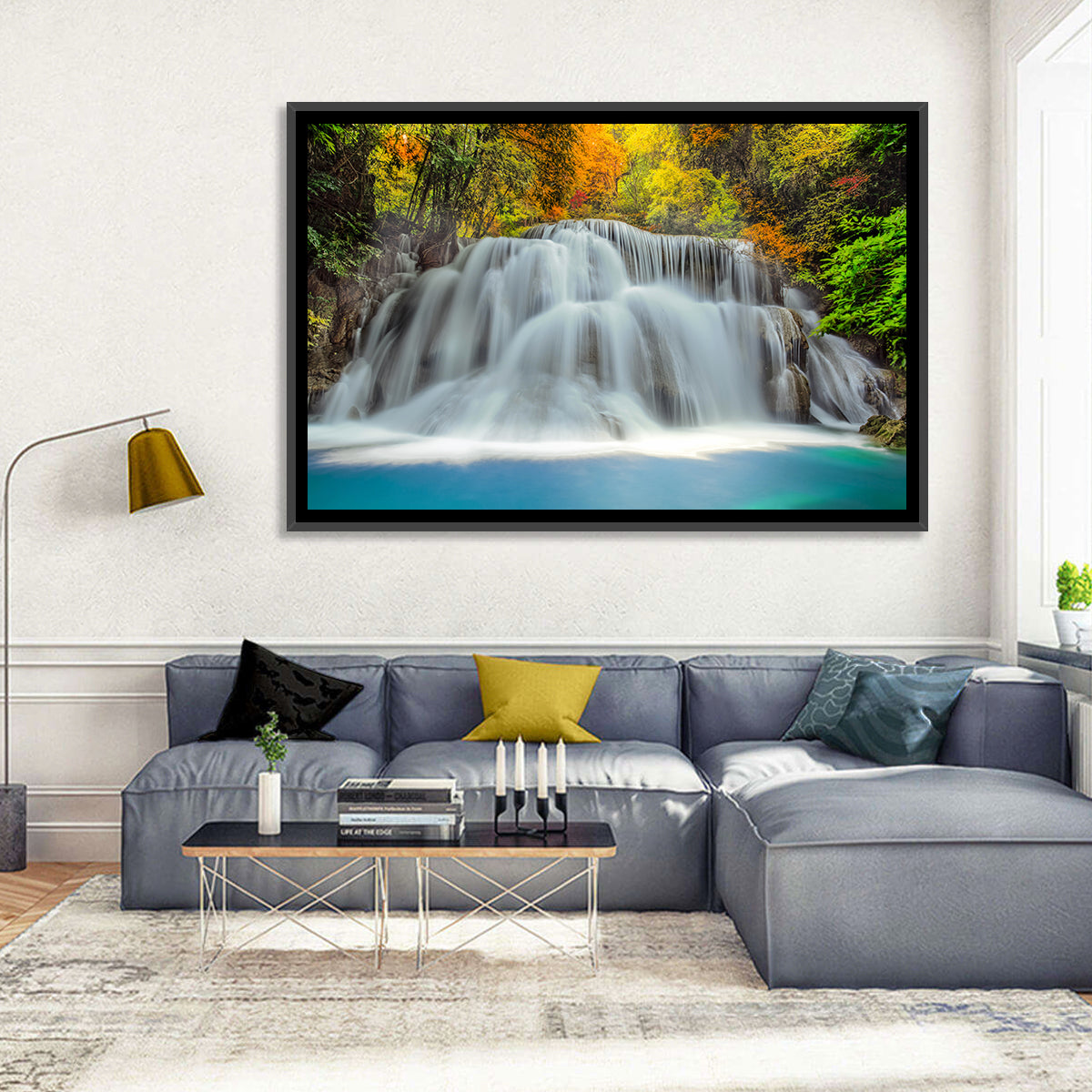 Erawan Falls Cascade Wall Art in a room, landscape
