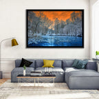 Sunset Over Winter Forest Lake Wall Art