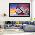 Red Reach Stackers at Sunset Wall Art