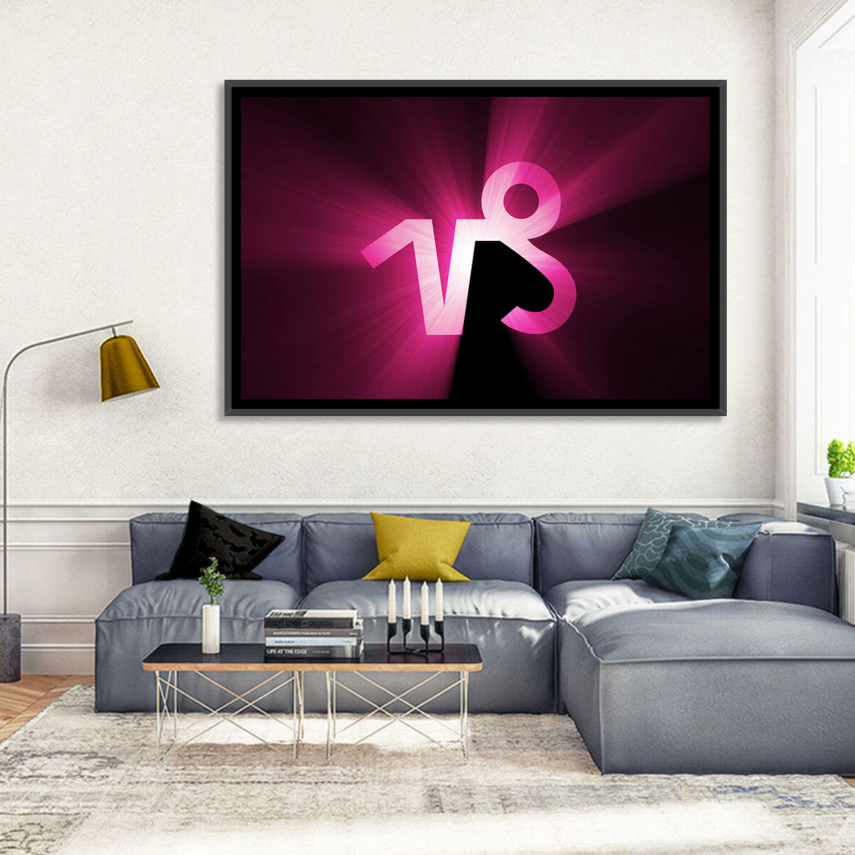 Glowing Capricorn Symbol Wall Art in a room, landscape