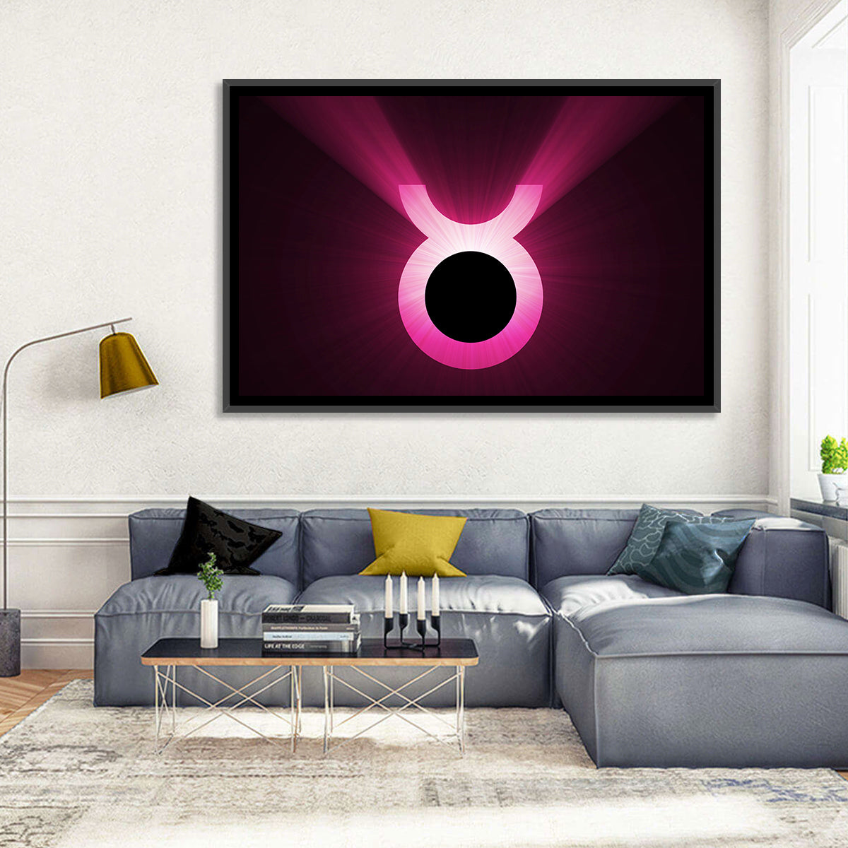 Glowing Pink Taurus Symbol Wall Art