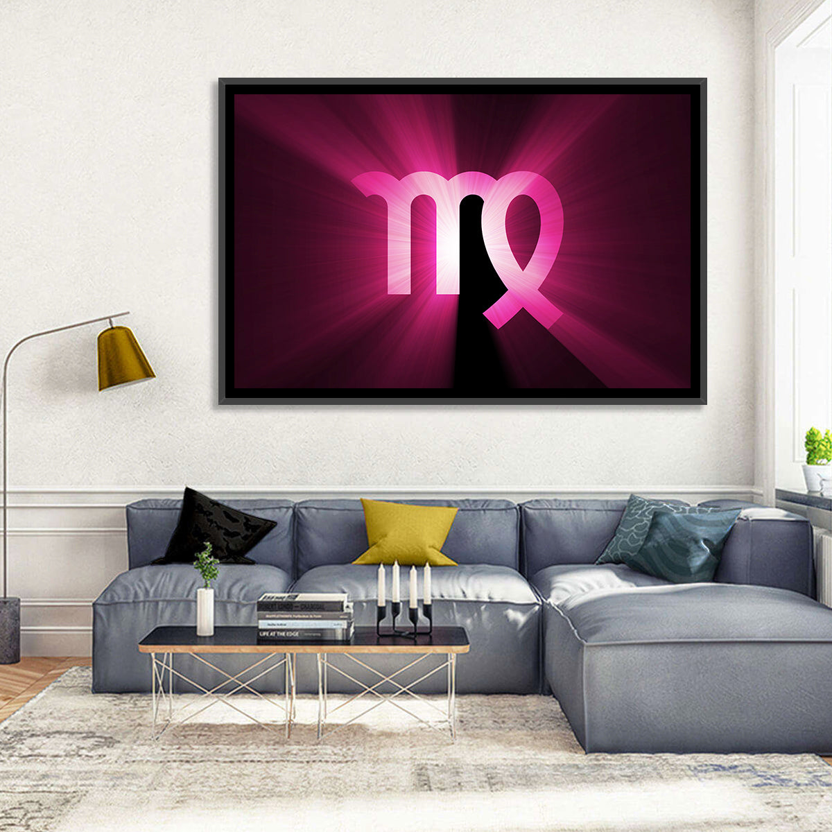 Radiant Virgo Symbol Wall Art in a room, landscape