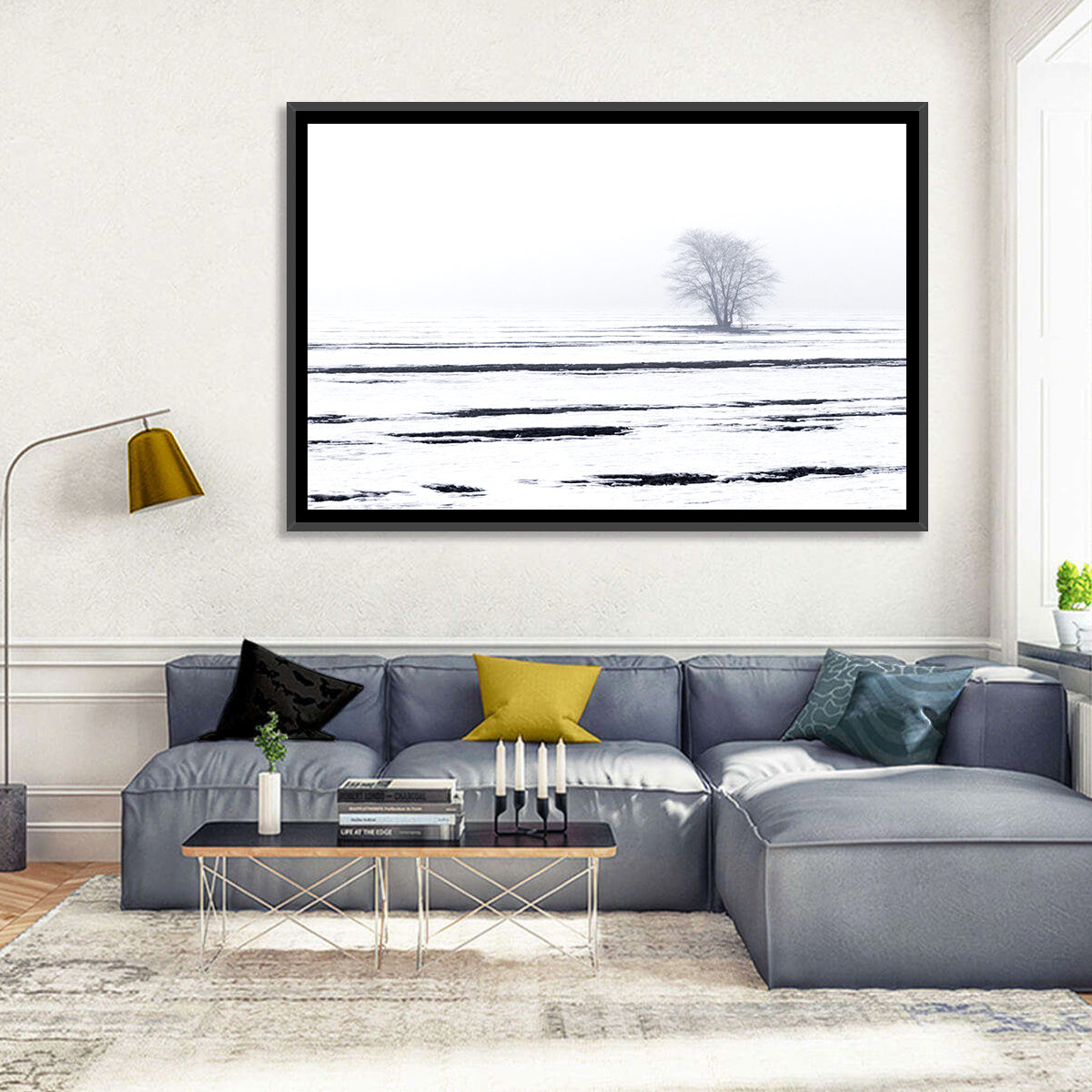 Foggy Winter Field with Lone Tree Wall Art