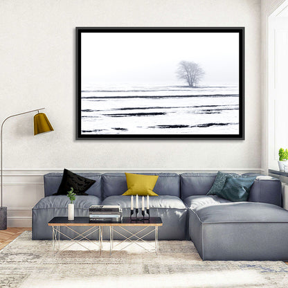 Foggy Winter Field with Lone Tree Wall Art