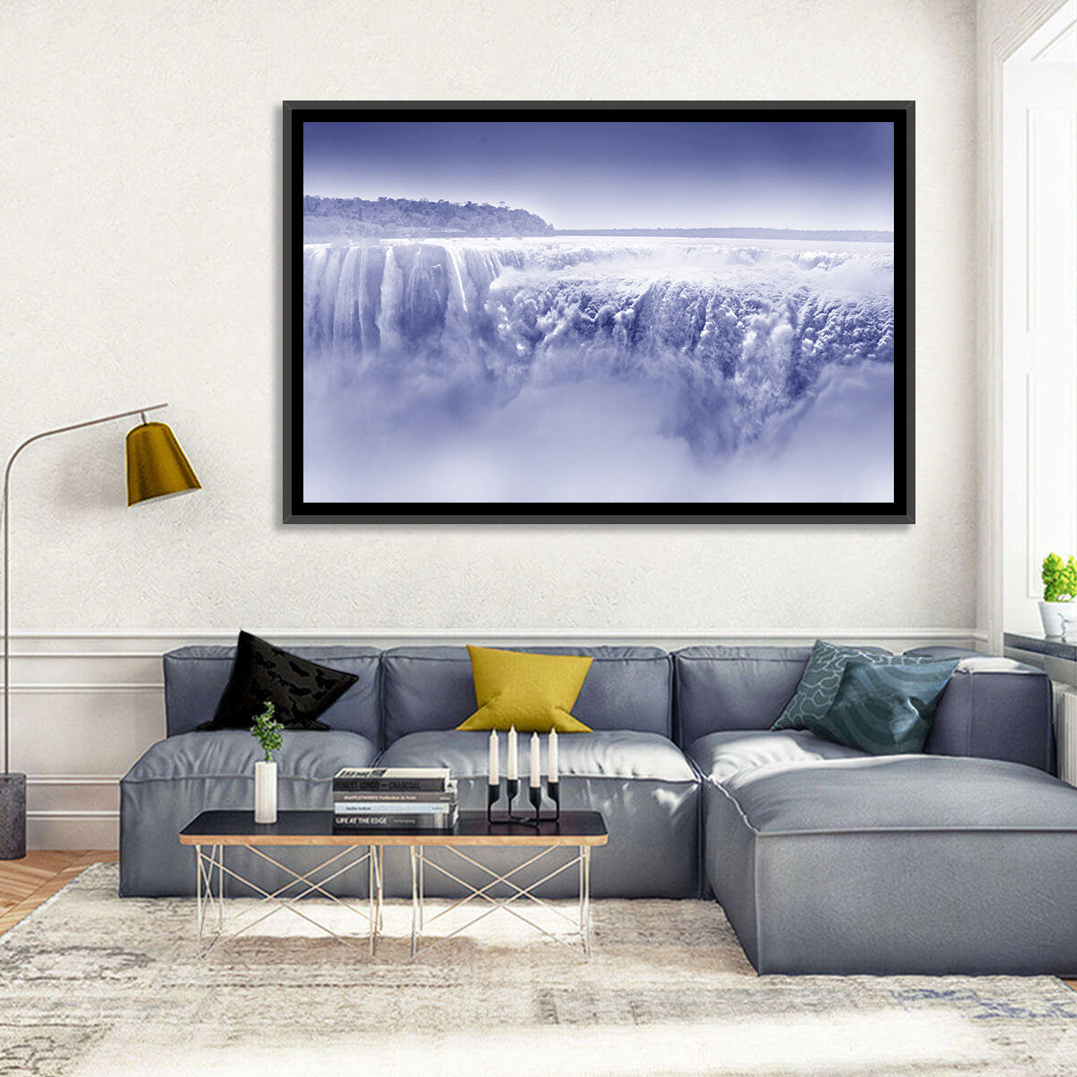 Iguazu Falls Blue Monochrome Wall Art