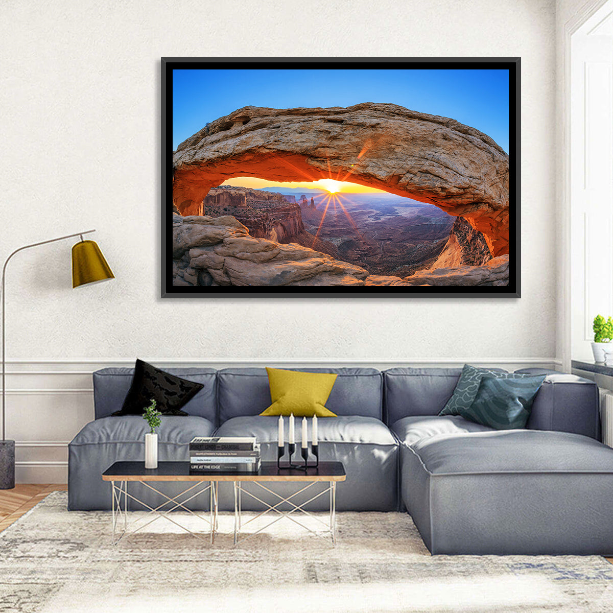 Mesa Arch Sunburst Wall Art in a room, landscape