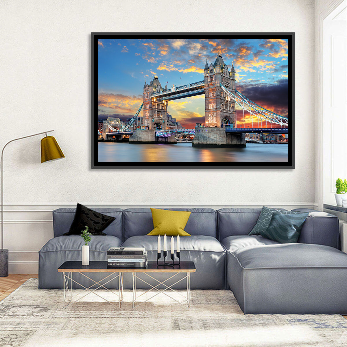 Tower Bridge at Sunset Wall Art in a room, landscape