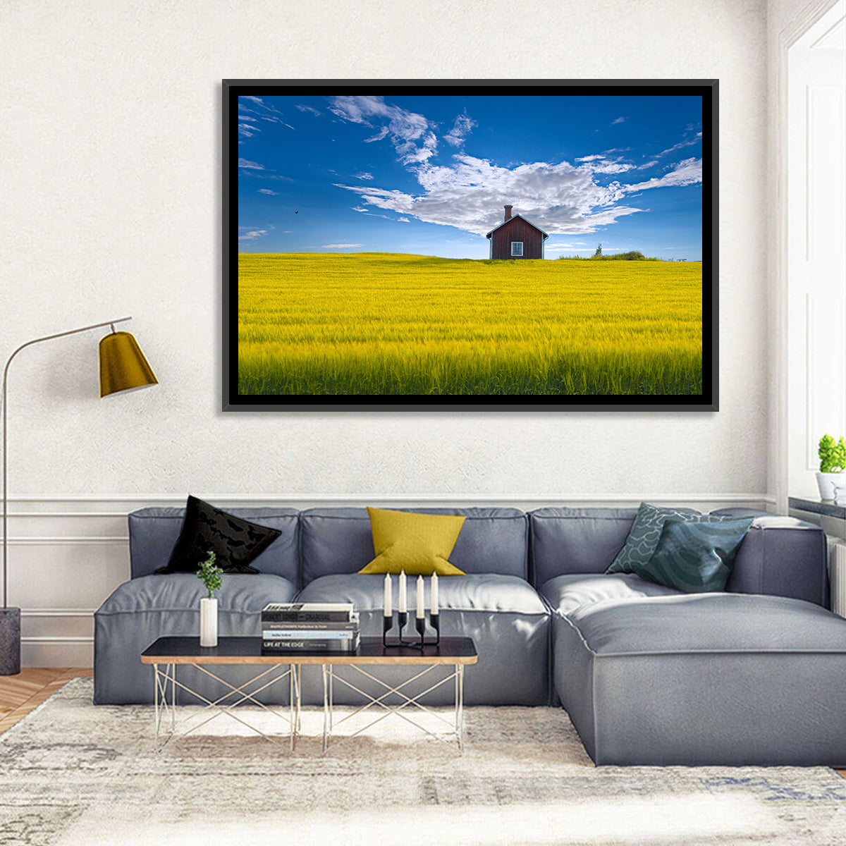 Red Barn in Golden Wheat Field Wall Art
