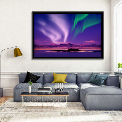 Violet Aurora Over Island Lake Wall Art